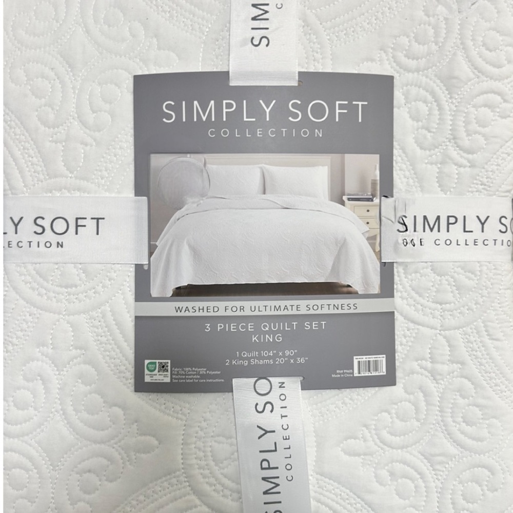 Simply Soft Collection 3 Piece King White Quilt Set 104”x90”